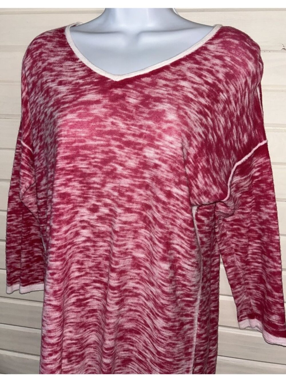 Chicos Sz 1 (MEDIUM) Pink Cotton Space Dye Pullover Sweater 3/4 Sleeves EUC